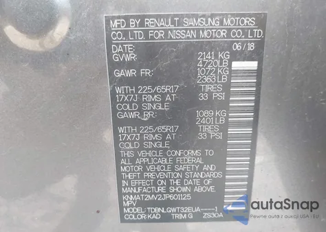 2018 Nissan Rogue Sv from USA, damaged, VIN KNMAT2MV2JP601125